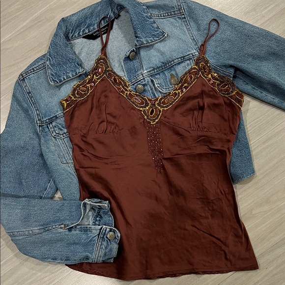 100% Silk Embroidered Camisole Top - Picture 1 of 9